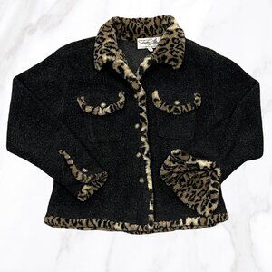 Tasha Polizzi TP Saddleblanket Co Leopard Accent Button Up Sherpa Jacket, Size M